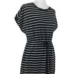 Rafaella  Tee Shirt Dress Drawstring Pockets Black White Stripe Women’s Large Photo 1