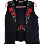 Studio Joy Vintage Christmas Sweater Vest with Poinsettias Embroidered Size M Photo 0