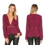 For Love & Lemons Deep V Long Sleeve Blouse Top in Wine Size Large Photo 1