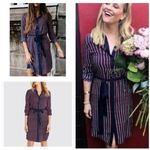 Draper James 4 Heart Field Shirt Dress Midi Reese Witherspoon Navy Blue Red Belt Photo 1