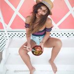 l*space L Adrianna Smocked Off-The-Shoulder Bandeau Bikini Top In Blue and pink Photo 5