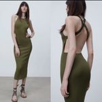 ZARA Knit Midi Bandage Green Open Back Dress Photo 1
