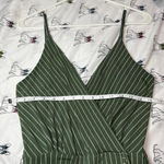 Kaleigh (Kaileigh) Green Striped Wrap Jumpsuit – Tie Waist Wide Photo 5