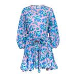 RHODE Women's Pink & Blue Floral Print Puff Sleeves Mini Dress Size Medium Photo 1