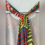 Alice + Olivia Geometric Stripe Dress Mini Halter Multicolor Print Shift; size L Photo 3