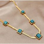 Gold Plated turquoise Herringbone necklace Snake Womens Jewelry Fishbone Photo 4