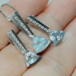 14K White Gold Trillion Cut Aquamarine Round Diamond Earrings and Necklace Set Photo 7