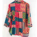 John Mark Women's Colorful Patchwork Button Blouse Large Boho Eclectic Indie Pink Photo 3