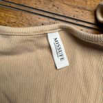 MISSUFE Ribbed Square Neck Puff Sleeve Bodysuit Tan S Photo 2