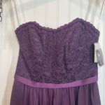 David's Bridal NWT David’s Bridal Plum Short Scalloped Strapless Lace Mesh Mini Dress Size 0 Photo 2