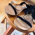 Valentino Garavani VALENTINO‎ GARAVANI Black Lace Up Leather Trimmed Velvet Sandals Size 36.5 Photo 4