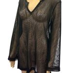 Sand N Sun Black Mesh Sequined Slit V Neck Beach Pullover Cover Up Womens Small Photo 0