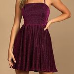 Lulus NWT  Magenta Sparkly Lace-Up Pleated Mini Dress Sz XS Photo 1