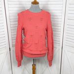 Loft  Bobble Pointelle Crewneck Sweater Coral Orange Medium Photo 1