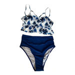TROPICAL HIGH WAISTED BLUE‎ BIKINI SWIMSUIT 2 PIECE STRAPPY SIZE MEDIUM NWT Blue Photo 2