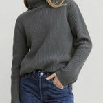 Jenni Kayne  100% Cashmere Ribbed Knit Turtleneck Sweater Gray Large Women’s Photo 0