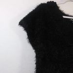 Sharagano  Black Fuzzy Eyelash Short Sleeve Top Size L Photo 3