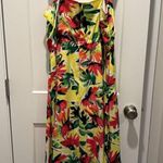 Julia Jordan Dress 12 Ruffle Bright Floral Midi Dress Yellow Green Pink Photo 5