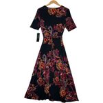 New MSK Dress Womens Medium Black Midi Floral Paisley Belted Stretch Boho Career Photo 1