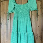 Topshop Smocked Top Puff Sleeve Green Gingham Tiered Sun Dress Size 6 Photo 5