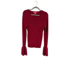 Catherine Malandrino Women's  Red Ribbed Bell Sleeve Crew Neck Sweater L Photo 6