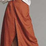Anthropologie By  Linen Maxi Wrap Skirt in Rust Womens Size 22🧡 Photo 0