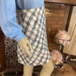 Talbots PETITE CREAM, BLUE & BROWN PLAID PRINT BOUCLE SKIRT (16P) Photo 3
