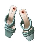 Anne Michelle NEW  Mint Green Square Toe Puffer Slip On Sandal Heel Photo 2
