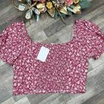 Elodie  Floral Print Cropped Short Sleeve Boho Top in Berry NEW Size XL Photo 3