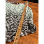 Y2K Teal Flowy Black Top Tank Medium‎ Open Back Shirt Blouse Geometric Pattern Photo 3