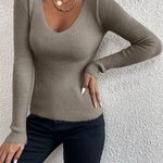 SheIn Rib Knit V-Neck Sweater, Mocha Brown, Size S, EUC Photo 6