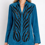Bob Mackie VTG Wearable Art Teal Sequin Leaf Print Zip Front Jacket Blazer 1X Photo 0