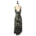 Tanya Taylor ‎ Dress Women 00 Black Floral Print Linen Silk Ruched Lovette Maxi Photo 2
