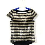 Alice + Olivia Sequin Striped Short Sleeve Shirt Top Black Gold Size Small Photo 2
