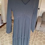 In Loom  Smocked Maxi Dress Slate Gray Charcoal Long Sleeve Tiered Cotton Gauze L Photo 0