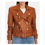 L'Agence L’AGENCE Billie Cognac Leather Belted Moto Jacket Size XS EUC Photo 2