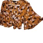 American Eagle  Orange Floral Flare Sleeves Tie Front Crop Top Blouse Medium Photo 3