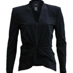 Smythe Long Sleeve Ruched Top w/ Front Zipper & Shoulder Pads SZ 2 Black Blazer Photo 0