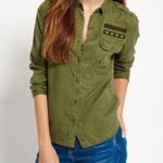Superdry  Army Shirt Women’s Green Military Patch Logo Button Up Cotton Jacket Photo 1