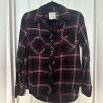 LA Hearts  Flannel Shirt Women's Medium Burgundy Black Plaid Long Sleeve Pacsun Photo 1