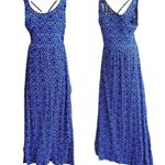 SO  Maxi Dress Girls Sz M Blue White Floral Sleeveless Strappy Front Side Slits Photo 5