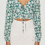 ZARA  Green Daisy Floral Tie Front Crop Top Long Sleeve Size M Photo 0