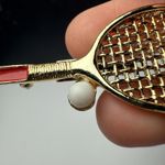 Gerry’s Tennis Racket & Ball Brooch Pin Signed Vintage Gold Tone Dual Pendant Photo 5