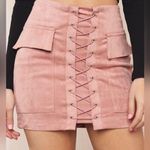 Rose Pink Faux Suede Lace Up Cargo Mini Skirt New Size undefined Photo 0