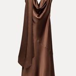 ZARA  maxi halter scarf satin plunge neck Brown  Evening Wedding Photo 7