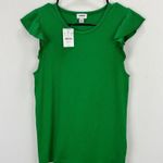J.Crew  Ribbed Ruffle Tank Top Green Stretch Cotton Blend Colorful Medium NWT Photo 1