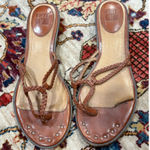 Frye Braided Leather Thong Sandals Brown Studded Footbed Boho Western Women’s Photo 0