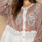 POL Velvet Burnout Lace Combo Embellished Tunic in Beige Combo sz medium Photo 4