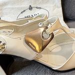 Prada Geometric Cream Logo Triangle Slingback Pumps In Argento 35.5 Sale As Is Photo 14