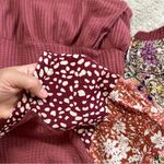 Umgee Women’s Waffle Knit Blouse Top Ruffle Mixed Media Print Multicolor Boho S Photo 12